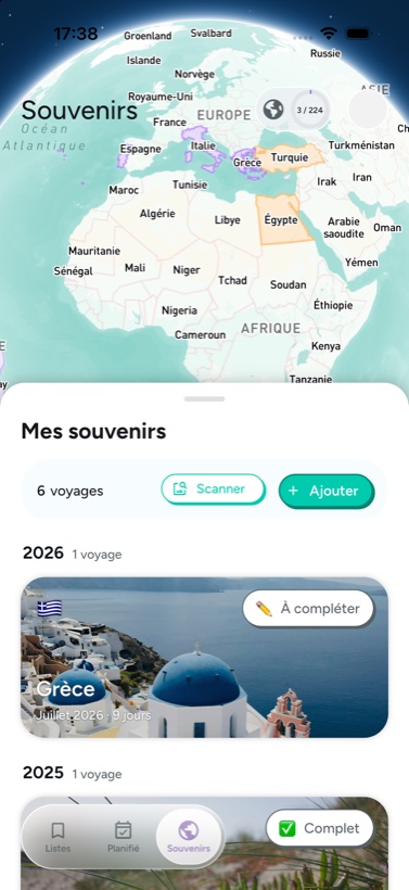 Souvenir : les voyages passés, année par année